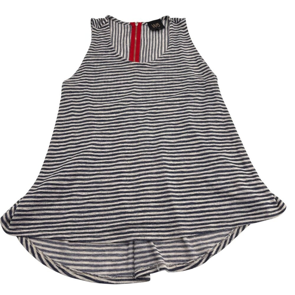 Striped Sleeveless Tank Top‎ W5 Size M Blue White Polyester Rayon